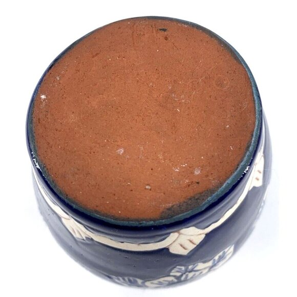 Redware Vase Mexican Blue & White Pottery Hand Painted 5" Vtg - Picture 6 of 6